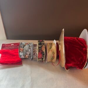 Holiday Craft Ribbon Bundle Wire ribbon velvet red 4” widelot; vintage hallmark